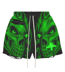 images (8) Skull Face Shorts "Black/Green"